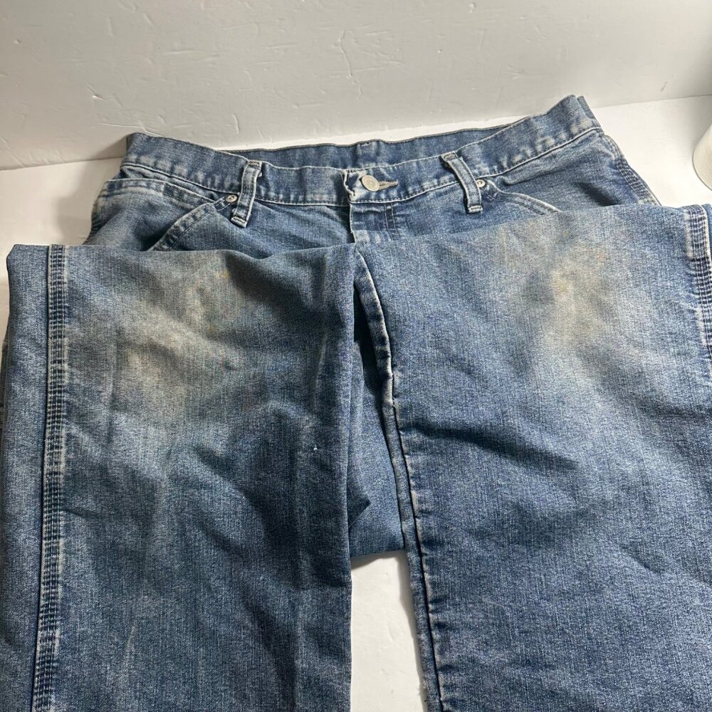 Authentic Issue Thrashed Wrangler Mens Relaxed Denim Carpenter Jeans SZ 32x34 - Picture 6 of 16